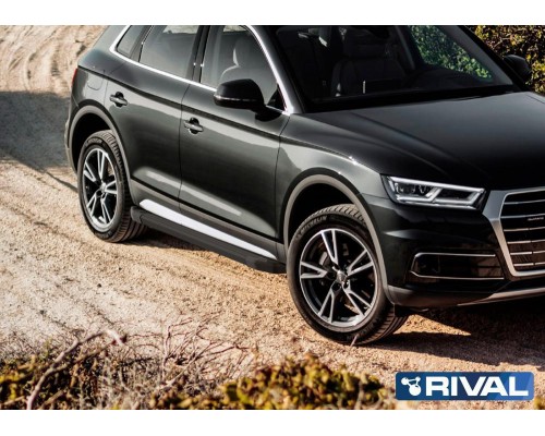 Пороги алюминиевые Rival "Black" для Audi Q5 2017-