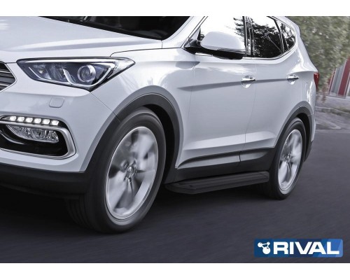 Пороги алюминиевые Rival "Premium-Black" для Hyundai Santa Fe 2012-2018