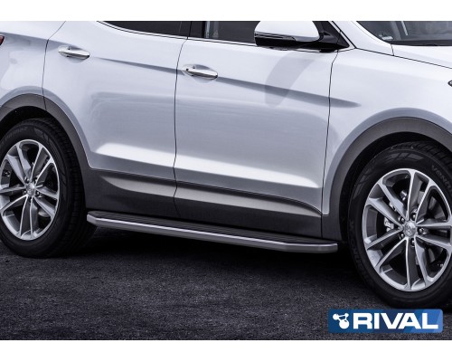 Пороги алюминиевые Rival "Premium" для Hyundai Santa Fe 2012-2018