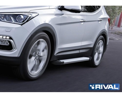 Пороги алюминиевые Rival "Silver" для Hyundai Santa Fe 2012-2018