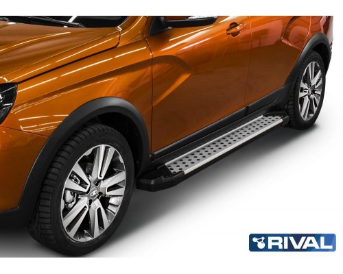 Пороги алюминиевые Rival "Bmw-style" для Lada Vesta SW Cross 2017-