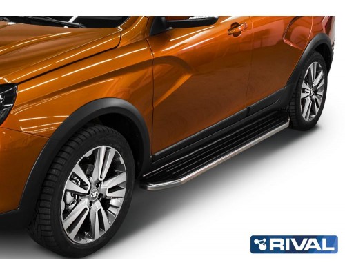 Пороги алюминиевые Rival "Premium" для Lada Vesta SW Cross 2017-