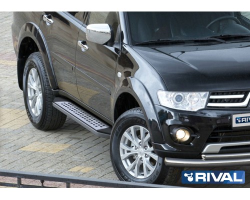 Пороги алюминиевые Rival "Bmw-style" для Mitsubishi Pajero Sport 2008-2015