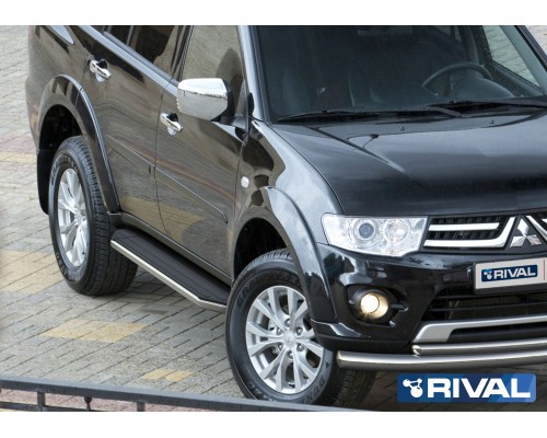 Пороги алюминиевые Rival "Premium" для Mitsubishi Pajero Sport 2008-2015