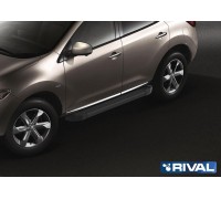 Пороги алюминиевые Rival "Black" для Nissan Murano 2009-2016