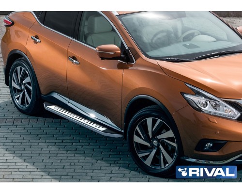 Пороги алюминиевые Rival "Premium-Bmw-Style" для Nissan Murano 2016-