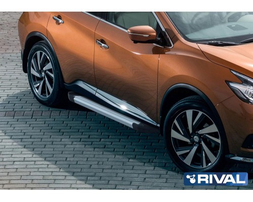 Пороги алюминиевые Rival "Silver" для Nissan Murano 2016-