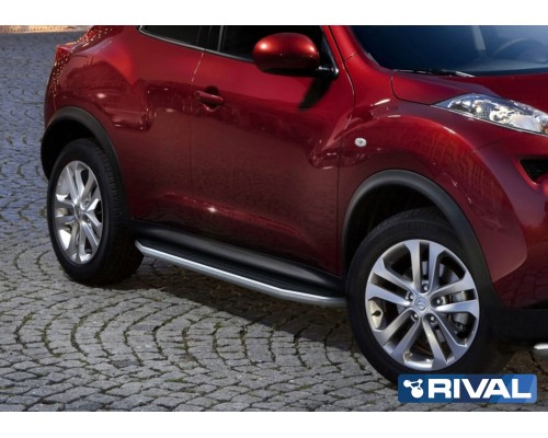 Пороги алюминиевые Rival "Premium" для Nissan Juke 2010-2016 FWD