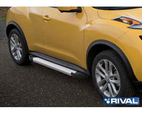 Пороги алюминиевые Rival "Silver" для Nissan Juke 2010-2016 FWD