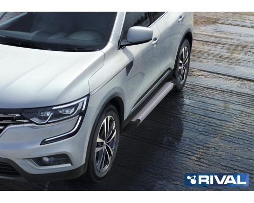 Пороги алюминиевые Rival "Silver" для Renault Koleos 2017-
