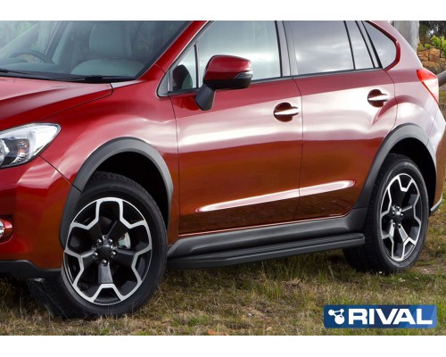 Пороги алюминиевые Rival "Premium-Black" для Subaru XV 2011-2016