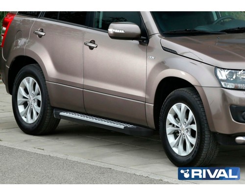 Пороги алюминиевые Rival "Bmw-Style" для Suzuki Grand Vitara 2005-2016