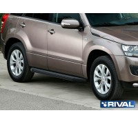 Пороги алюминиевые Rival "Premium-Black" для Suzuki Grand Vitara 2005-2016