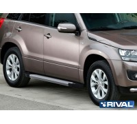 Пороги алюминиевые Rival "Silver" для Suzuki Grand Vitara 2005-2016