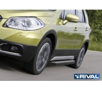 Пороги алюминиевые Rival "Premium-Black" для Suzuki SX4 2015-