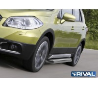Пороги алюминиевые Rival "Premium" для Suzuki SX4 2015-
