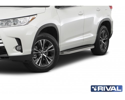 Пороги алюминиевые Rival "Premium" для Toyota Highlander 2014-