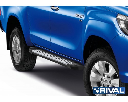 Пороги алюминиевые Rival "Bmw-Style" для Toyota Hilux 2015-