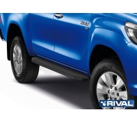 Пороги алюминиевые Rival "Premium-Black" для Toyota Hilux 2015-