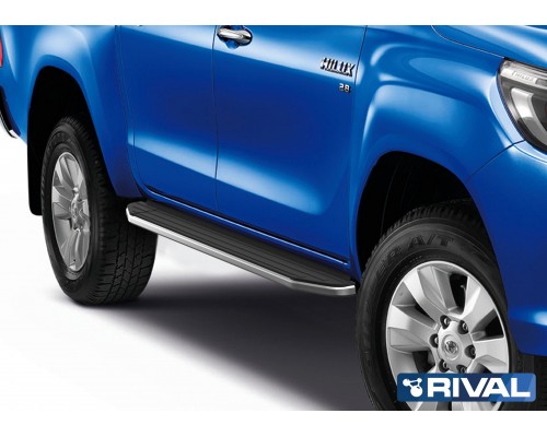 Пороги алюминиевые Rival "Premium" для Toyota Hilux 2015-