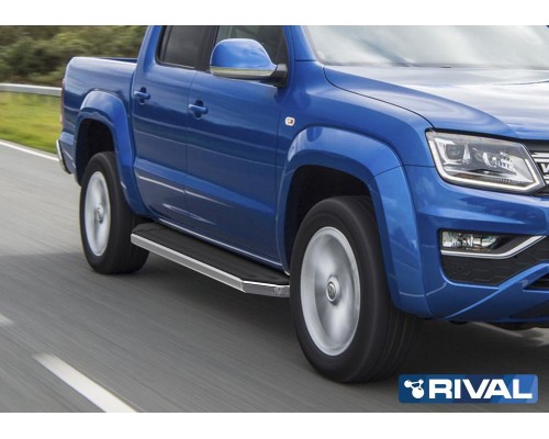 Пороги алюминиевые Rival "Premium" для Volkswagen Amarok 2016-