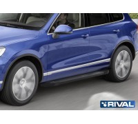 Пороги алюминиевые Rival "Black" для Volkswagen Touareg 2010-2018