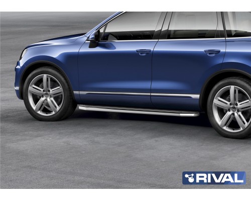 Пороги алюминиевые Rival "Premium" для Volkswagen Touareg R-Line 2015-2018